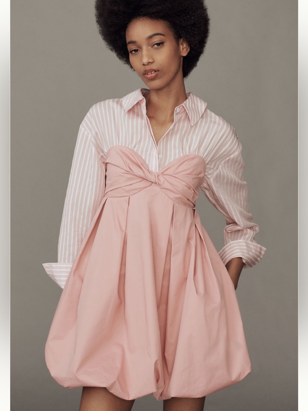 Mare Mare Pink Strapless Twofer Bubble Shirt Dress, Sz L